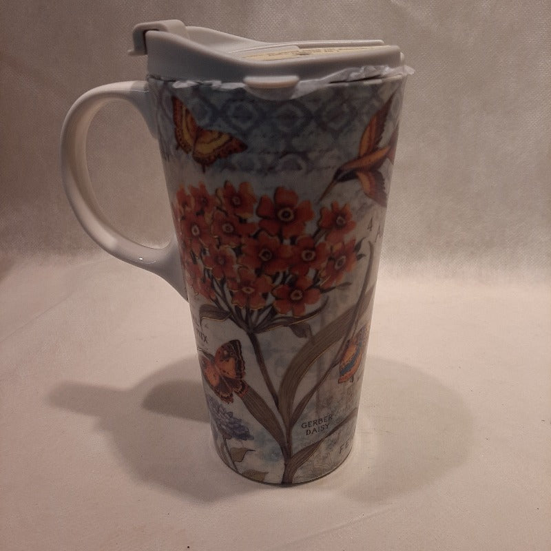 Tasse de voyage en céramique à motif floral/papillons