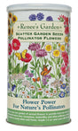 Canister of Renee's Garden scatter garden seeds with floral design