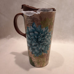 Turquoise Dahlia Ceramic Travel Cup