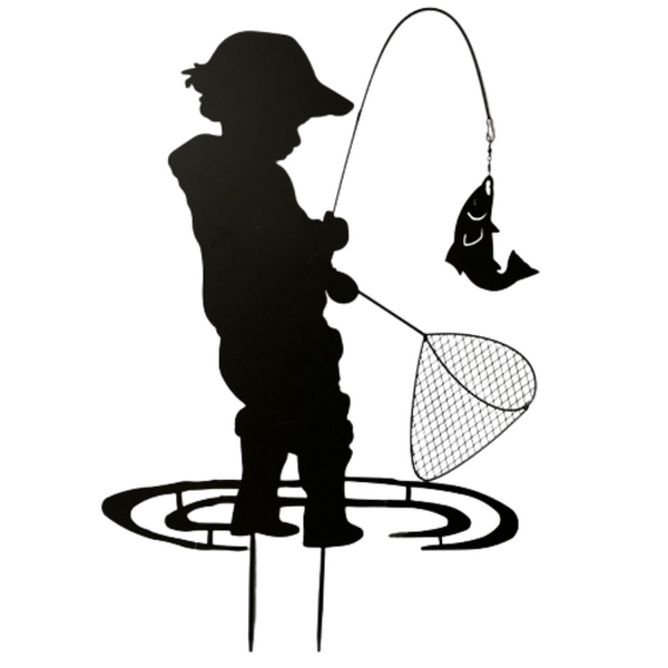 Boy Fishing Metal Stake