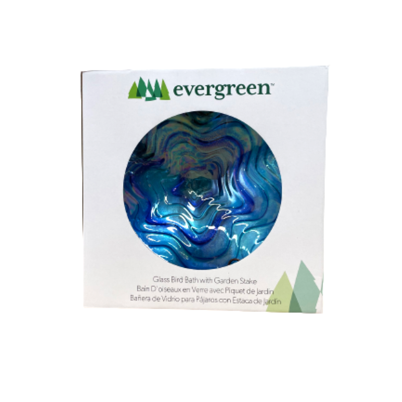 GLASS BIRD BATH BLUE SWIRL