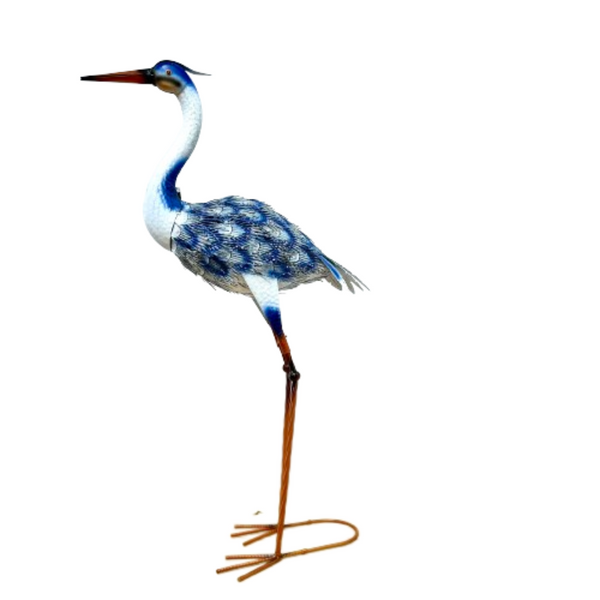 METAL BIRD 'EGRET' BLUE AND WHITE