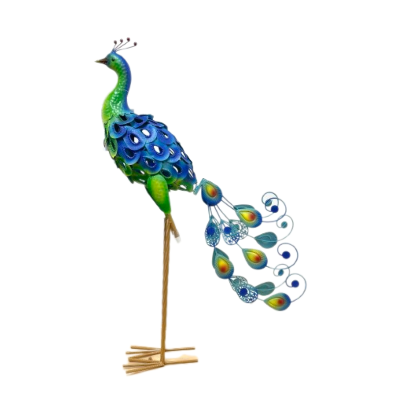 METAL BIRD STATUE PEACOCK 30"